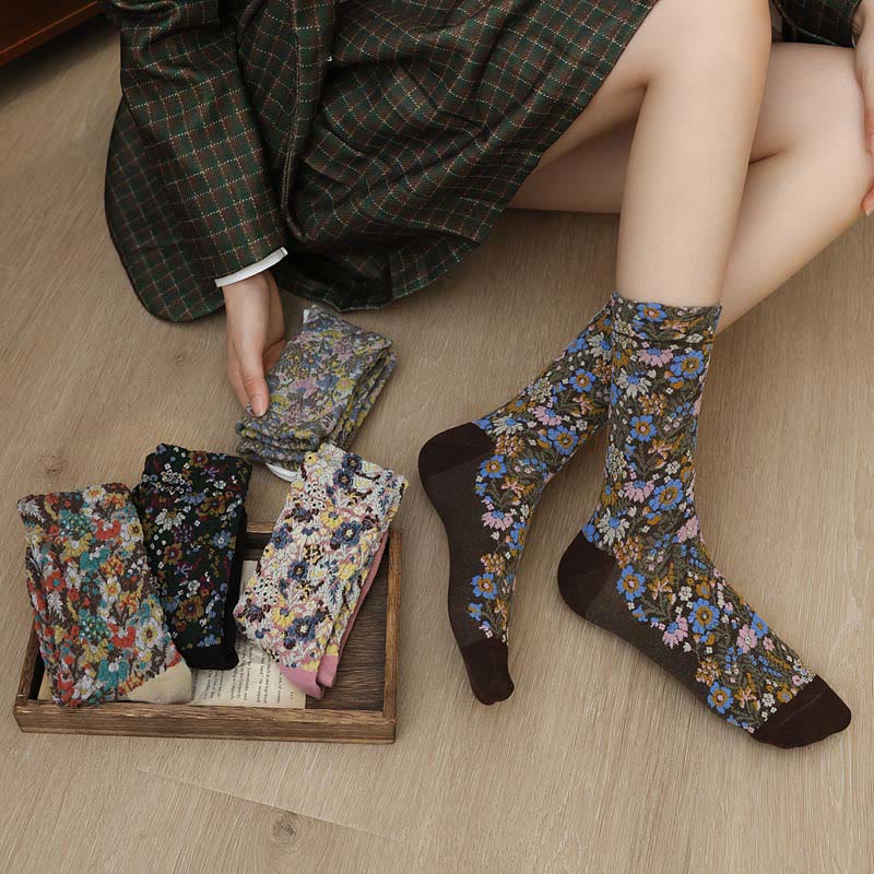 Ethnic Textured Floral Pattern Women's Micro Crew Cotton Socks - Image 22