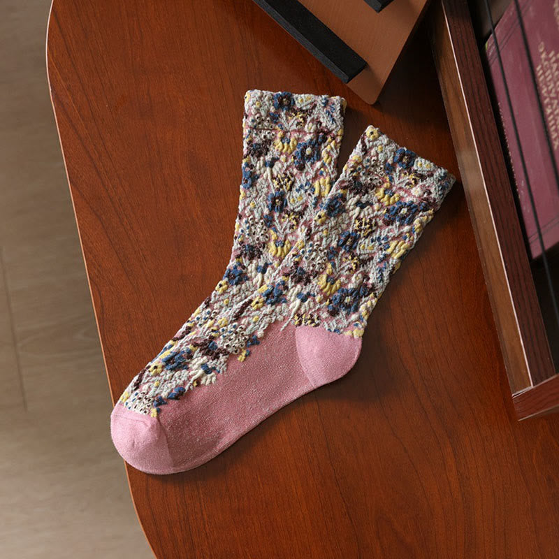 Ethnic Textured Floral Pattern Women's Micro Crew Cotton Socks - Image 13