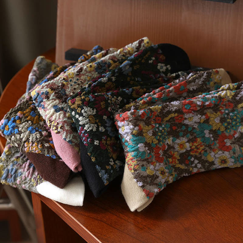 Ethnic Textured Floral Pattern Women's Micro Crew Cotton Socks - Image 19