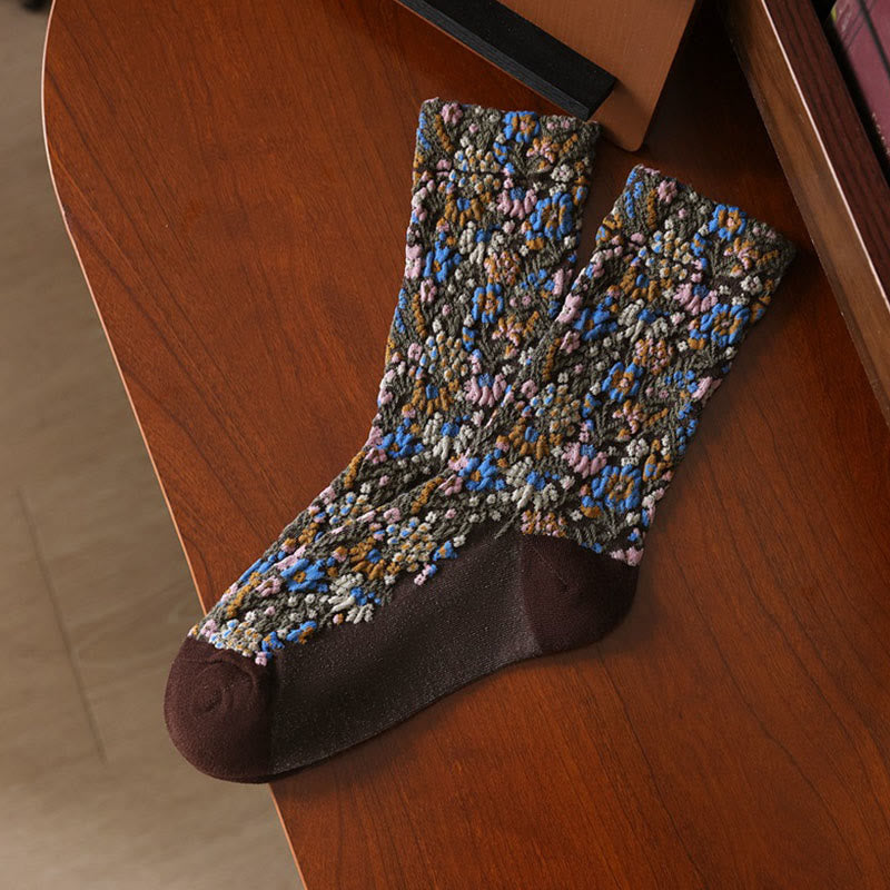 Ethnic Textured Floral Pattern Women's Micro Crew Cotton Socks - Image 4