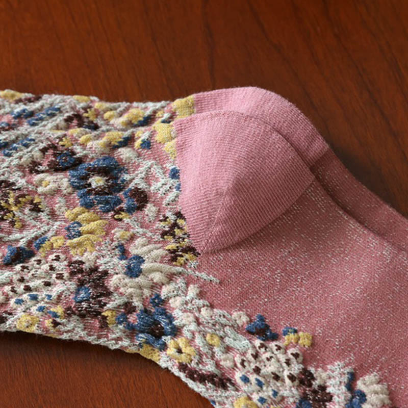 Ethnic Textured Floral Pattern Women's Micro Crew Cotton Socks - Image 15