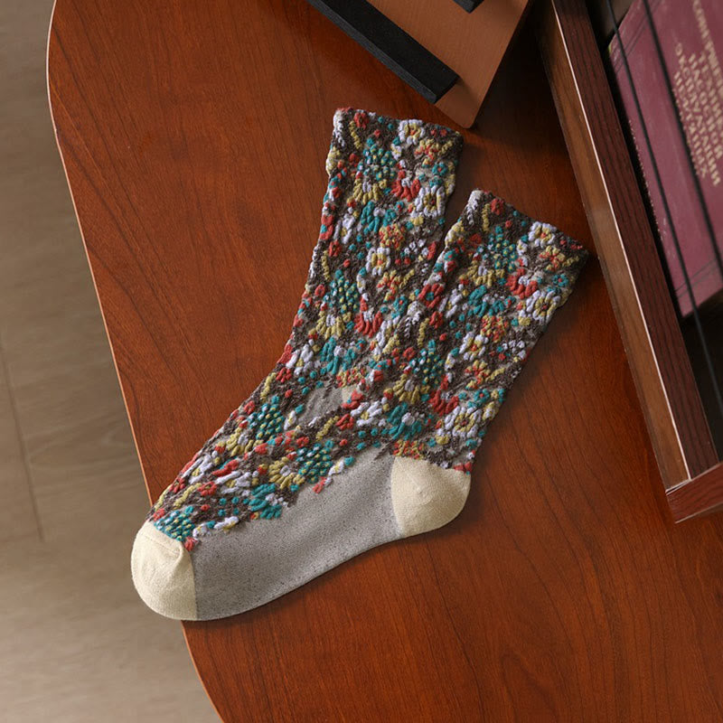 Ethnic Textured Floral Pattern Women's Micro Crew Cotton Socks - Image 2