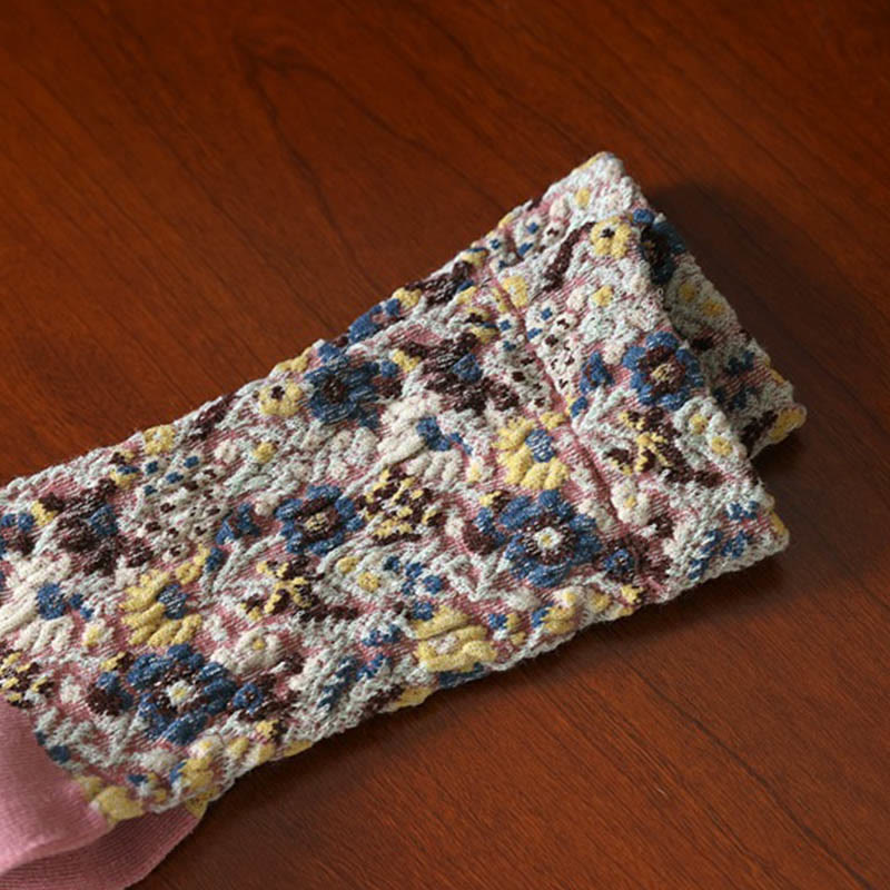 Ethnic Textured Floral Pattern Women's Micro Crew Cotton Socks - Image 16