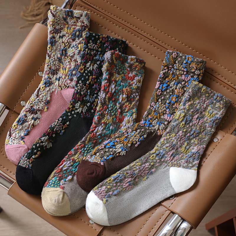 Ethnic Textured Floral Pattern Women's Micro Crew Cotton Socks - Image 18
