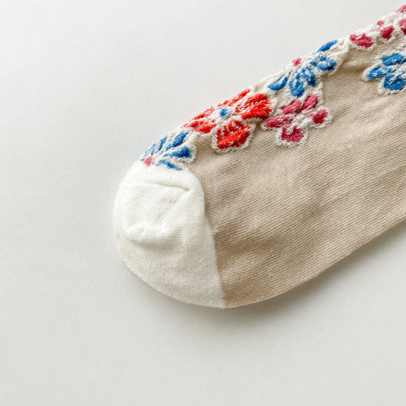 Ethnic Textured Floral Contrasting Color Design Women's Micro Crew Cotton Socks - Image 6