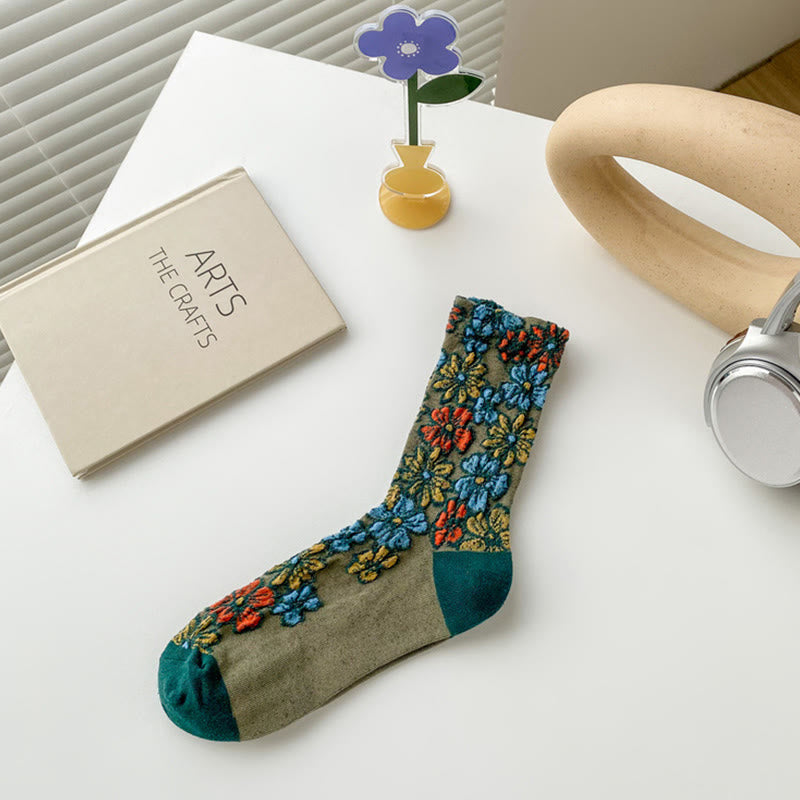 Ethnic Textured Floral Contrasting Color Design Women's Micro Crew Cotton Socks - Image 12
