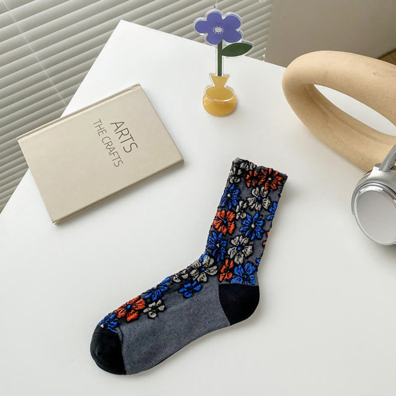 Ethnic Textured Floral Contrasting Color Design Women's Micro Crew Cotton Socks - Image 2