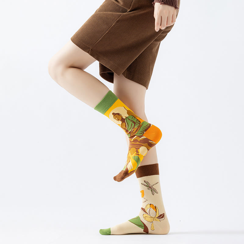 Casual Meditative Buddha Lotus Dragonfly Micro Crew Women's Socks - Image 4