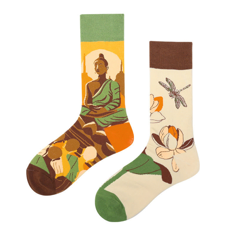 Casual Meditative Buddha Lotus Dragonfly Micro Crew Women's Socks - Image 2