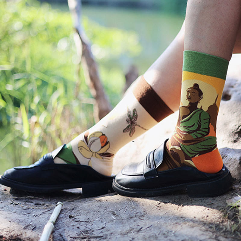 Casual Meditative Buddha Lotus Dragonfly Micro Crew Women's Socks - Image 3