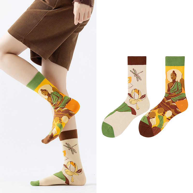 Casual Meditative Buddha Lotus Dragonfly Micro Crew Women's Socks - Image 5