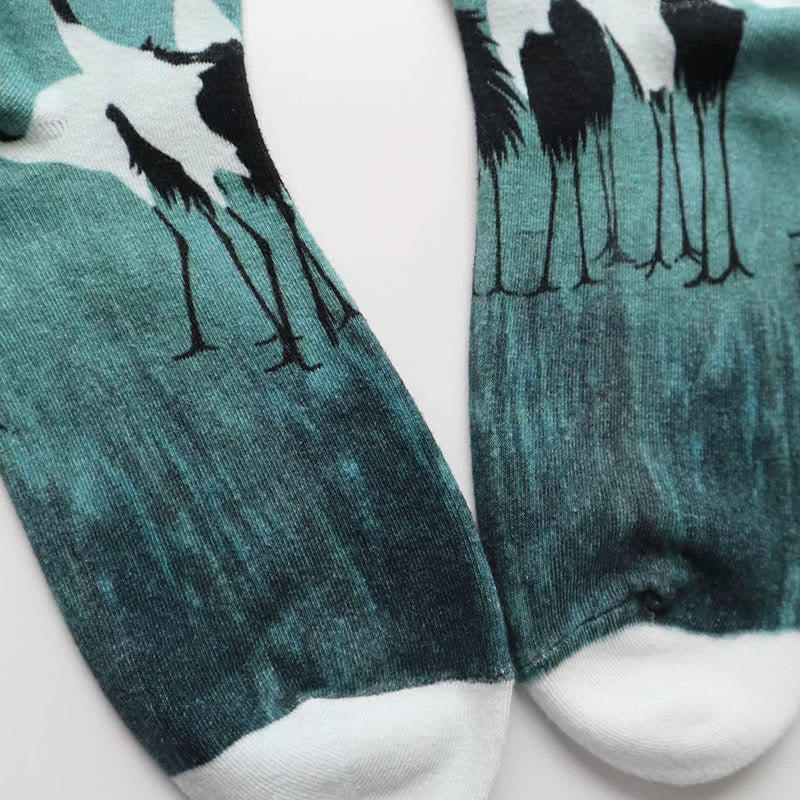 Casual White Crane Cotton Micro Crew Women's Socks - Image 3