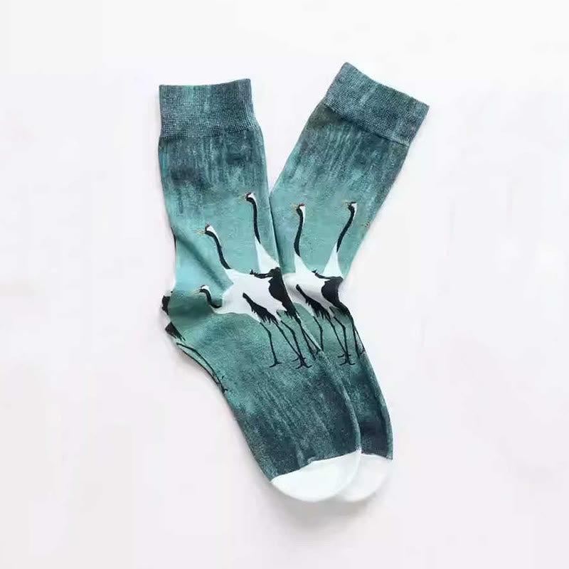Casual White Crane Cotton Micro Crew Women's Socks - Image 2
