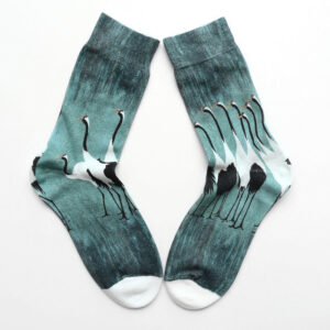 Buddha Stones Casual White Crane Cotton Micro Crew Women's Socks