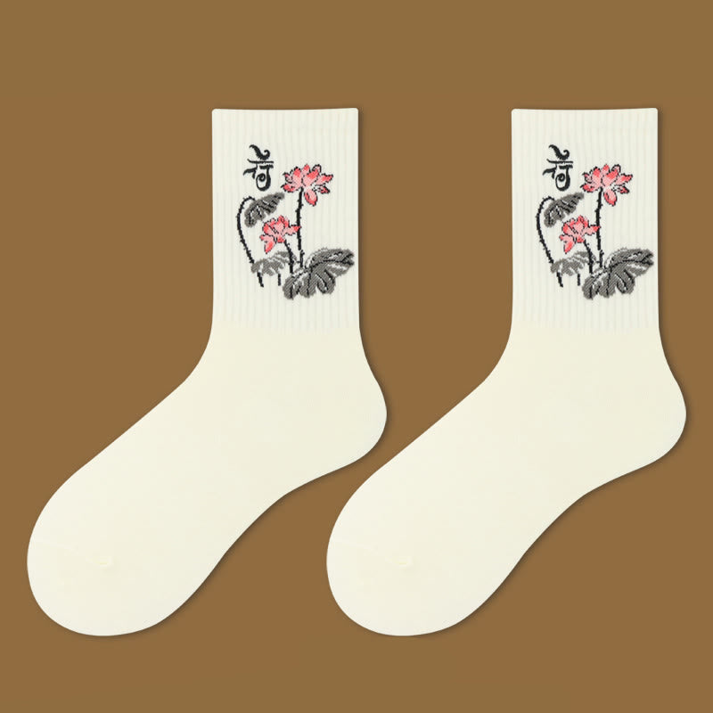 Casual Lotus Pavilion Deer Peaceful Character Swallows Micro Crew Women's Socks - Image 2