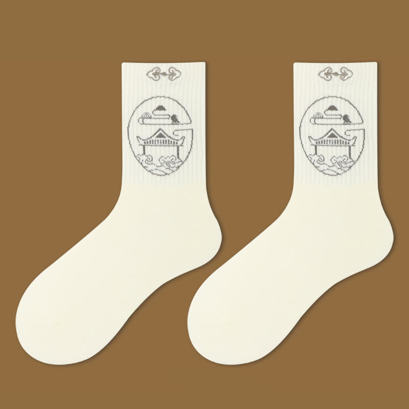 Casual Lotus Pavilion Deer Peaceful Character Swallows Micro Crew Women's Socks - Image 3