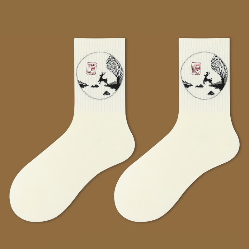 Casual Lotus Pavilion Deer Peaceful Character Swallows Micro Crew Women's Socks - Image 5