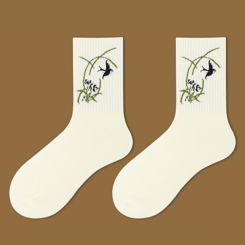 Casual Lotus Pavilion Deer Peaceful Character Swallows Micro Crew Women's Socks - Image 7