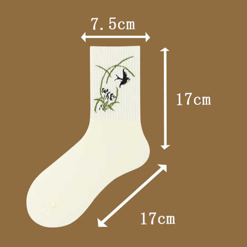 Casual Lotus Pavilion Deer Peaceful Character Swallows Micro Crew Women's Socks - Image 8