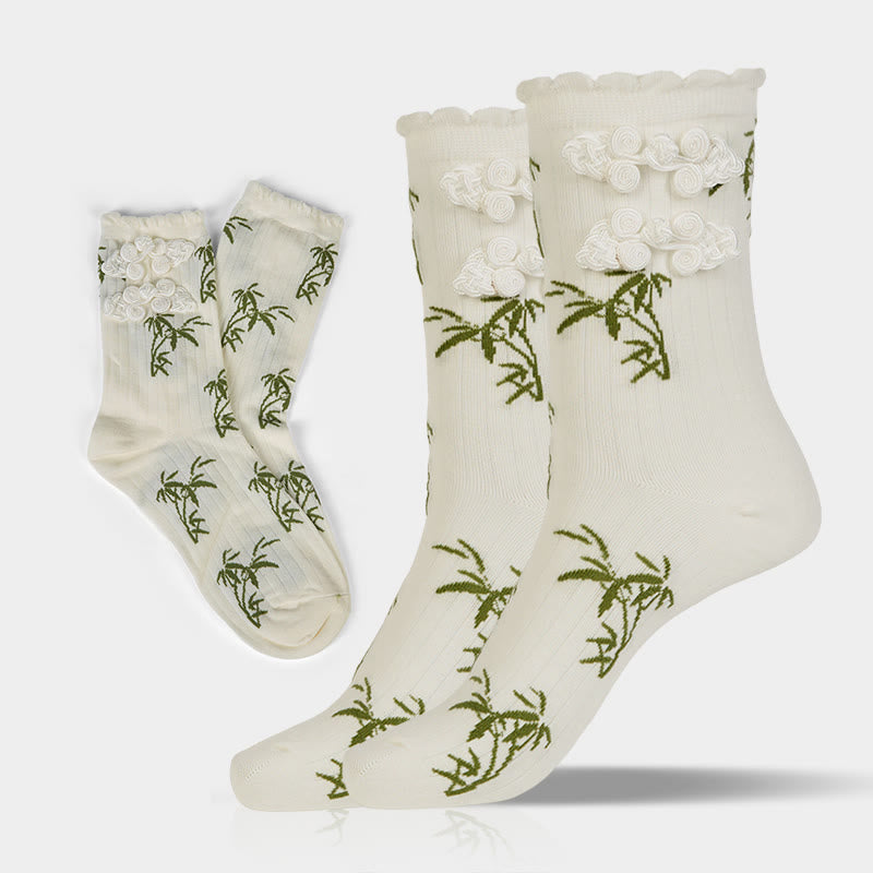 Chinese Frog-Button Design Jacquard Bamboo Pattern Micro Crew Women's Socks - Image 17