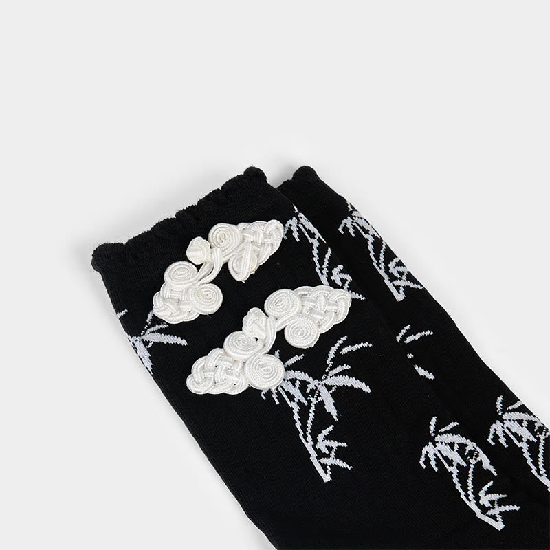Chinese Frog-Button Design Jacquard Bamboo Pattern Micro Crew Women's Socks - Image 4