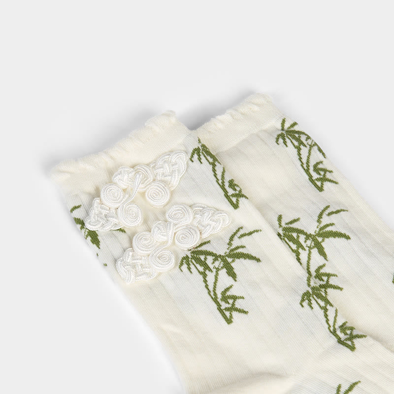 Chinese Frog-Button Design Jacquard Bamboo Pattern Micro Crew Women's Socks - Image 20