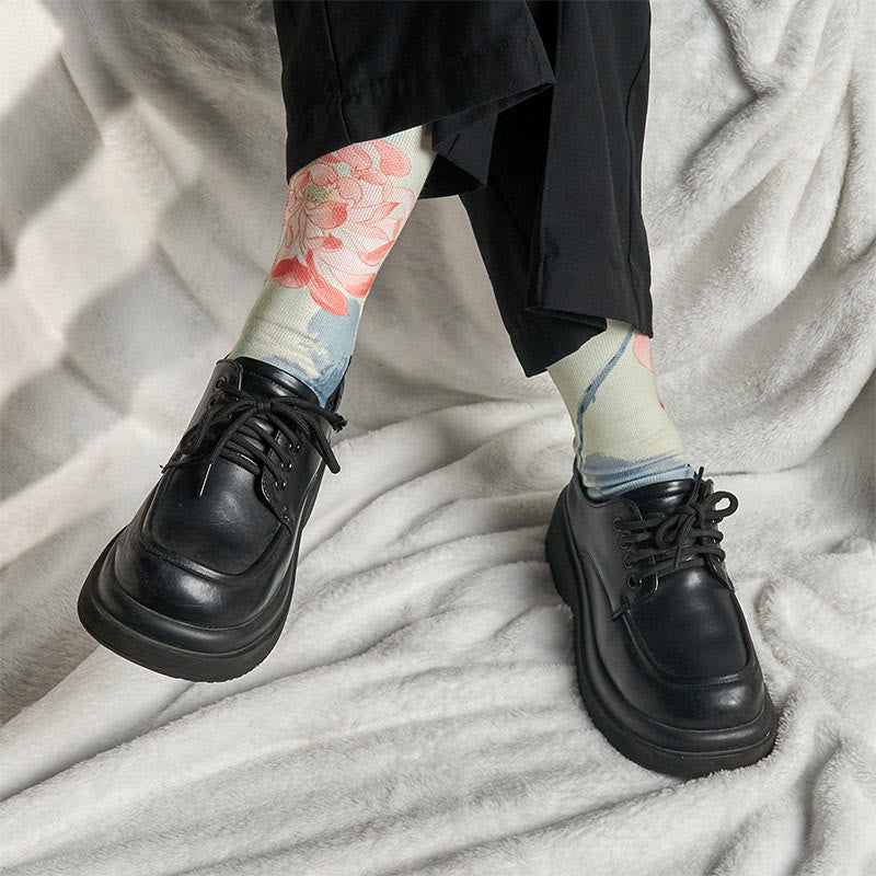 Casual Lotus Painting Micro Crew Men Women Unisex Socks - Image 7