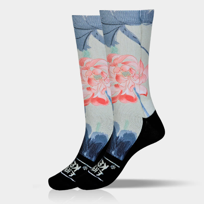 Casual Lotus Painting Micro Crew Men Women Unisex Socks - Image 10