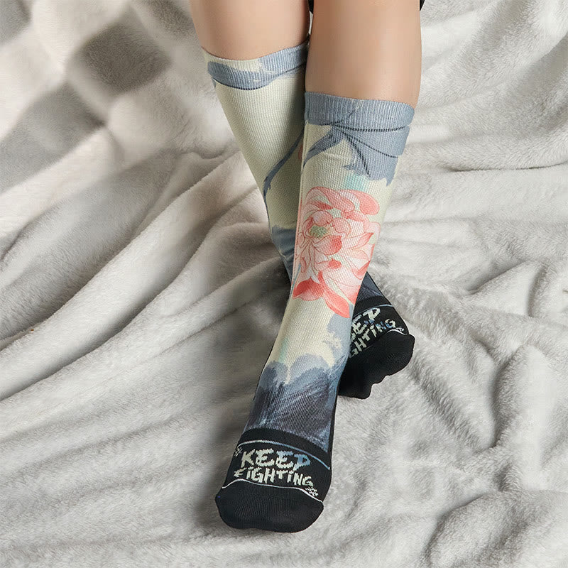 Casual Lotus Painting Micro Crew Men Women Unisex Socks - Image 6