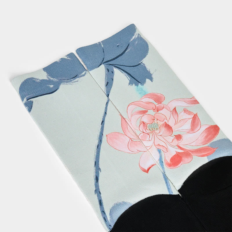Casual Lotus Painting Micro Crew Men Women Unisex Socks - Image 3