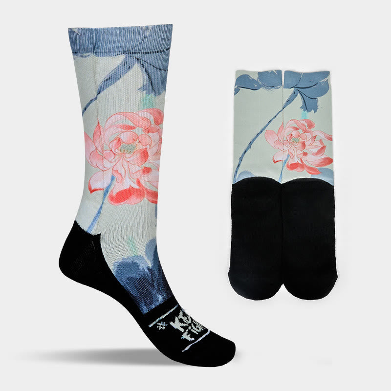 Casual Lotus Painting Micro Crew Men Women Unisex Socks - Image 9
