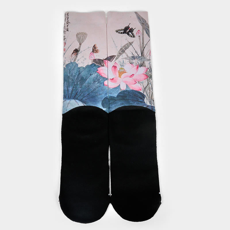 Casual Lotus Flowers Leaves Butterfly Micro Crew Men Women Unisex Socks - Image 2