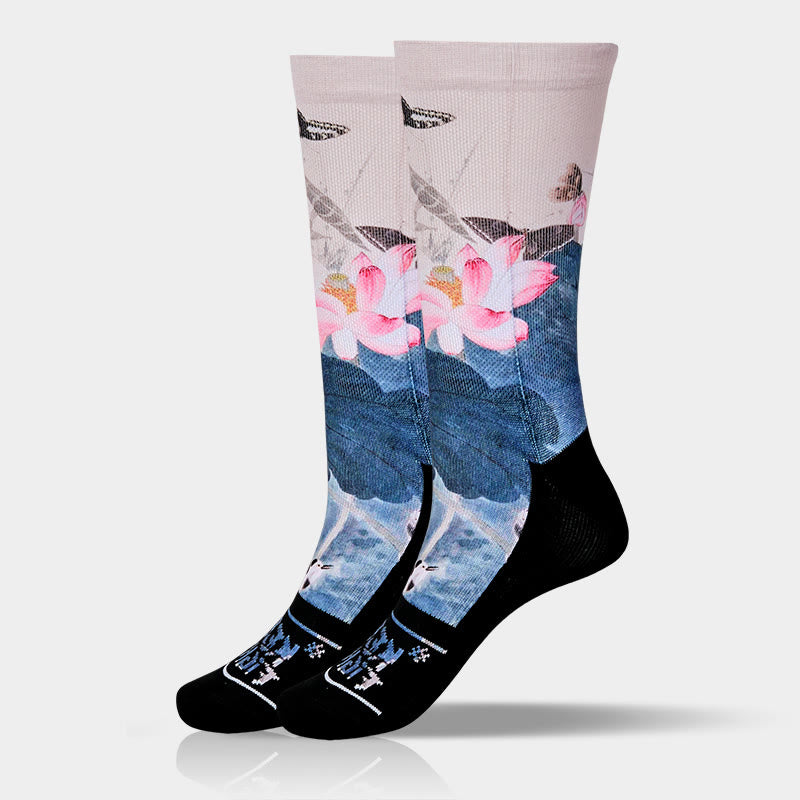 Casual Lotus Flowers Leaves Butterfly Micro Crew Men Women Unisex Socks - Image 10