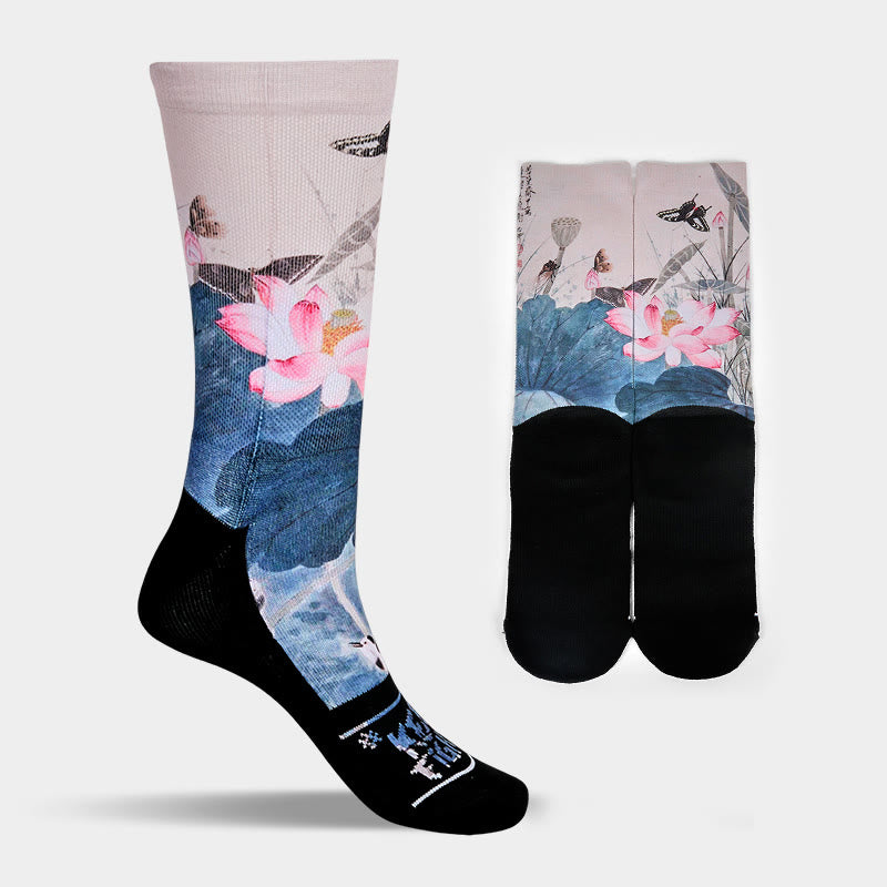 Casual Lotus Flowers Leaves Butterfly Micro Crew Men Women Unisex Socks - Image 9