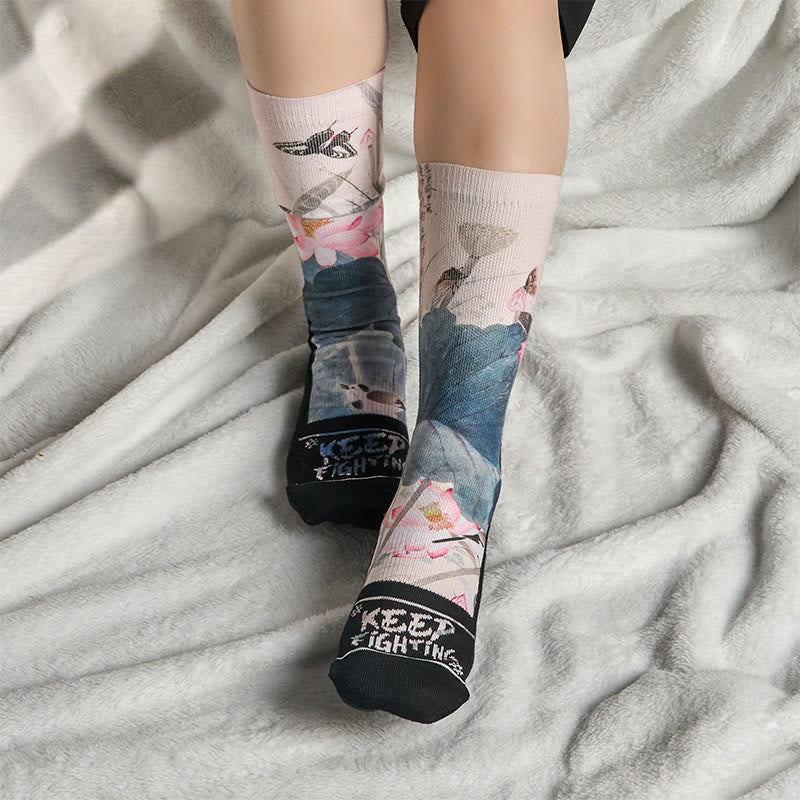 Casual Lotus Flowers Leaves Butterfly Micro Crew Men Women Unisex Socks - Image 6