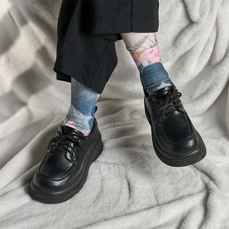 Casual Lotus Flowers Leaves Butterfly Micro Crew Men Women Unisex Socks - Image 7