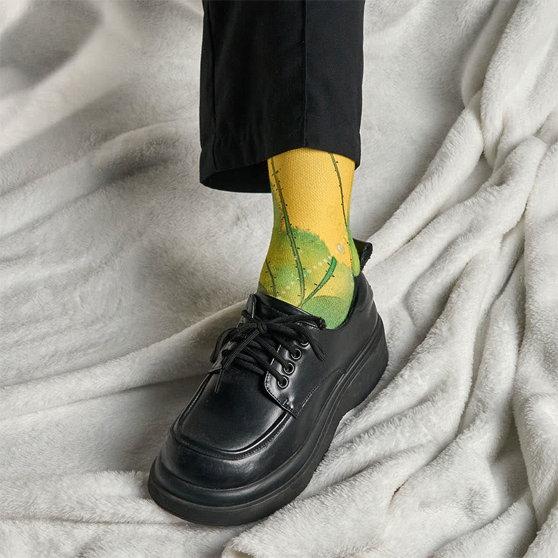 Casual Beige Lotus Flowers Leaves Micro Crew Men Women Unisex Socks - Image 7