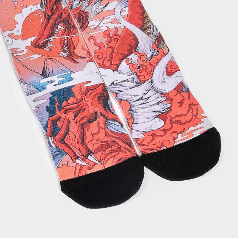Casual Red Dragon Volcano Sun Tree Mountains Micro Crew Men Women Unisex Socks - Image 4