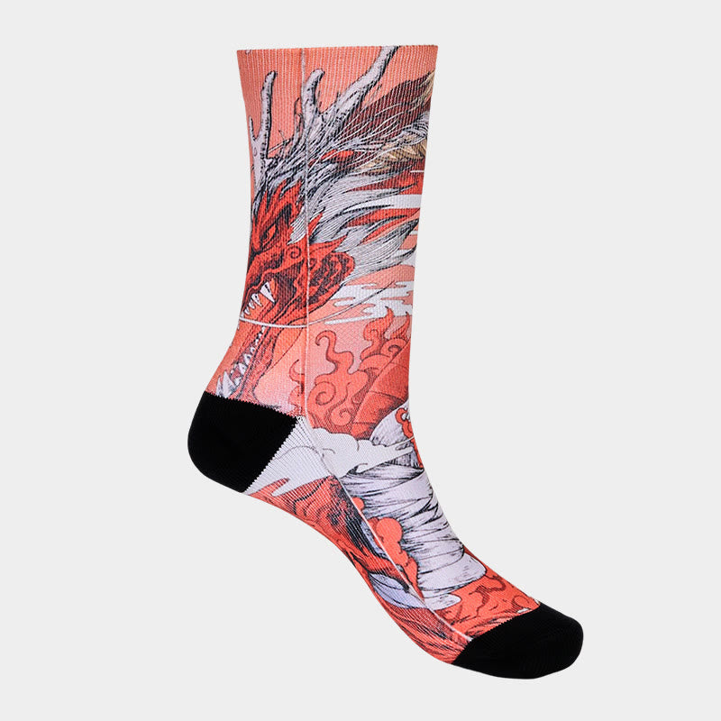Casual Red Dragon Volcano Sun Tree Mountains Micro Crew Men Women Unisex Socks - Image 8