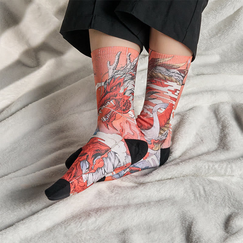 Casual Red Dragon Volcano Sun Tree Mountains Micro Crew Men Women Unisex Socks - Image 5