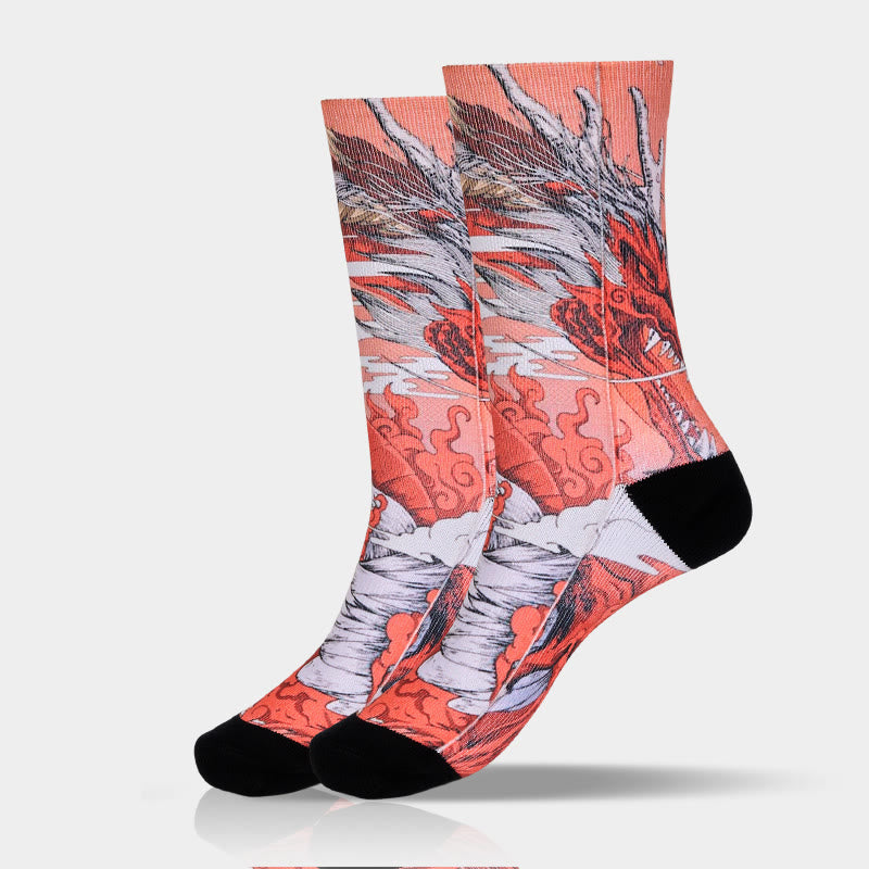 Casual Red Dragon Volcano Sun Tree Mountains Micro Crew Men Women Unisex Socks - Image 10