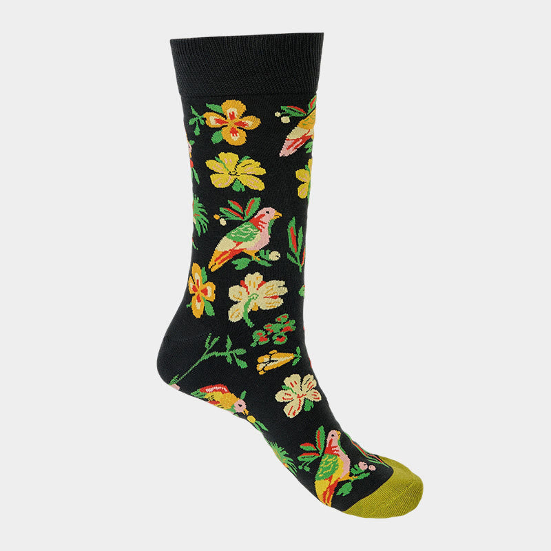 Blooming Flower Bird Pattern Men Women Unisex Cotton Crew Socks - Image 6