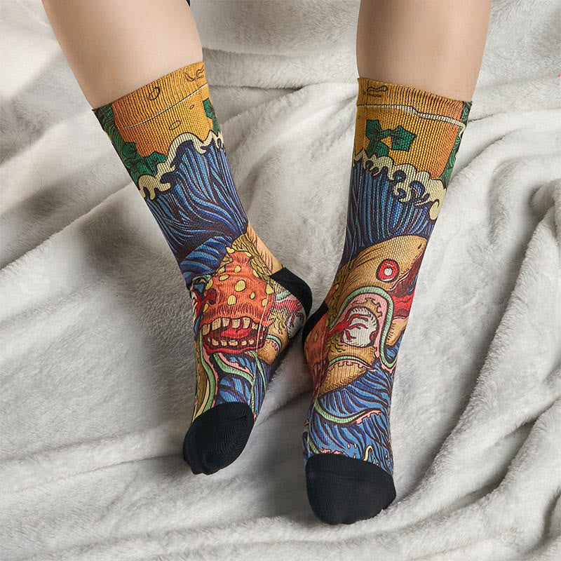Casual Vivid Fish Flowing Waves Micro Crew Men Women Unisex Socks - Image 7