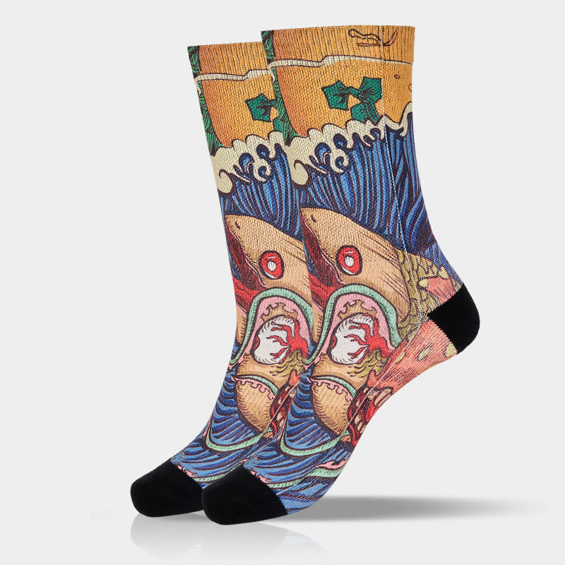 Casual Vivid Fish Flowing Waves Micro Crew Men Women Unisex Socks - Image 12
