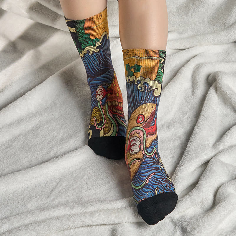Casual Vivid Fish Flowing Waves Micro Crew Men Women Unisex Socks - Image 6