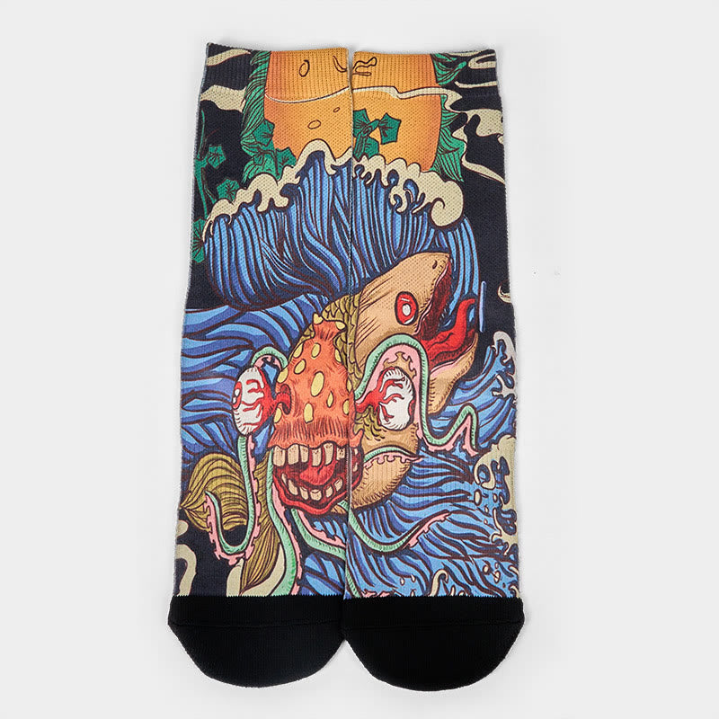 Casual Vivid Fish Flowing Waves Micro Crew Men Women Unisex Socks - Image 2