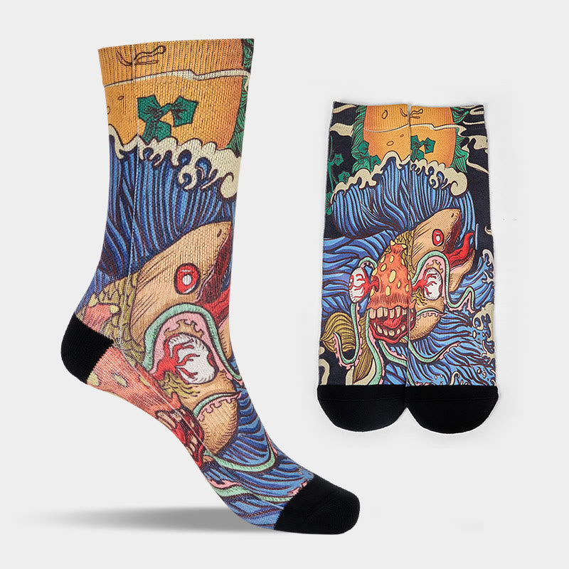 Casual Vivid Fish Flowing Waves Micro Crew Men Women Unisex Socks - Image 11