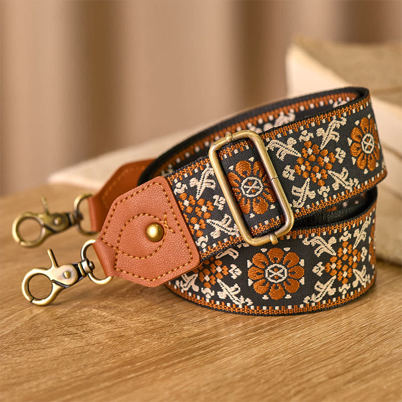 Brown Flower Jacquard Adjustable Handbags Crossbody Shoulder Bag Straps - Image 4