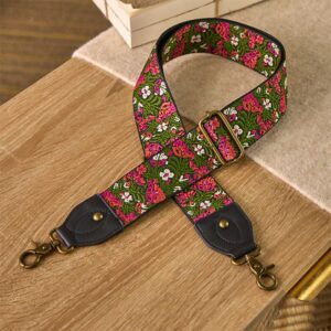 Buddha Stones Bohemian Rose Red Flower Green Leaves Embroidery Adjustable Handbags Crossbody Shoulder Bag Purse Straps Replacement
