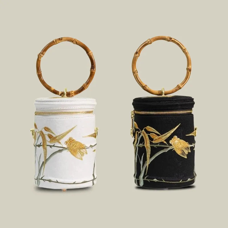 Cicada Song Embroidered Green Mini Bucket Bag - Image 12